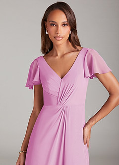 Azazie Soren Brautjungfernkleider A-Linie Gestreift Chiffon Kleid Bonbonrosa image6