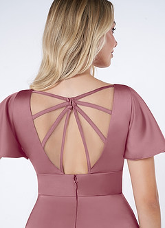 Azazie Lani Bridesmaid Dresses Vintage Mauve A-Line Flounce Sleeve Stretch Satin Dress image2