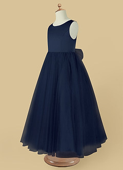 Azazie Muni Flower Girl Dresses Dark Navy A-Line Bow Tulle Dress image4
