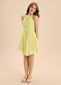 Azazie Bonnie Junior Lemon Sorbet A-Line Pleated Chiffon Dress image4
