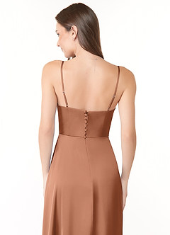 Azazie Halsey Bridesmaid Dresses Bronzer Sheath Side Slit Stretch Satin Dress image3