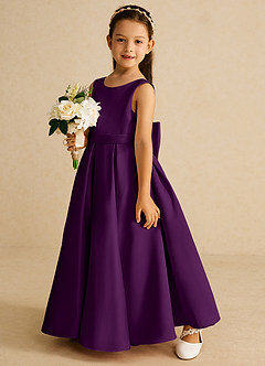 Azazie Pipsy Flower Girl Dresses Grape A-Line Bow Matte Satin Dress image2