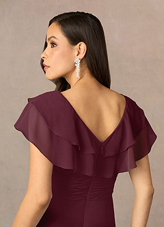 Azazie Snapdragon Kleider für die Brautmutter A-Linie V-Hals Gerüscht Chiffon Kleid Cabernetrot image5