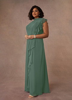 Azazie Narine Mère de la mariée Robes Robe Trapèze en Mousseline de soie Encolure haute plissée Eucalyptus image15