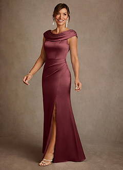 Azazie Irvine Abiti per la Madre della Sposa Abito A-Line in Raso Elasticizzato Plissettato Merlot image1
