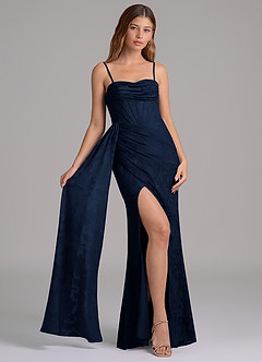 Azazie Amyra Brautjungfernkleider Wandelbar Meerjungfrau-Linie Schulterfrei Blumen-Burnout Kleid Dunkelmarine image6