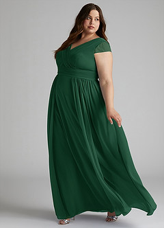 Azazie Organa Vestidos de damas de honor Vestido de Verde Oscuro de Gasa de Corte en A con Plisado image9
