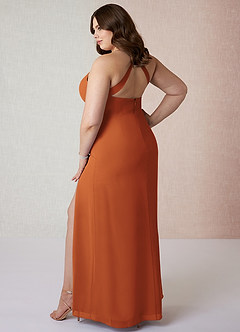 Azazie Manila Bridesmaid Dresses Cinnamon Sheath V-Neck Chiffon Dress image10