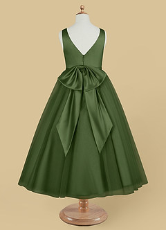 Azazie Marybell Flower Girl Dresses Olive A-Line Bow Tulle Dress image6