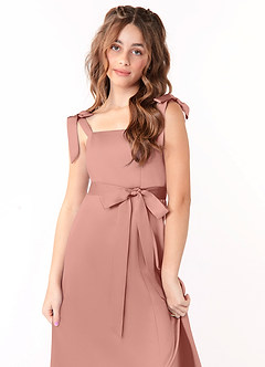 Azazie Barbara Junior Rosette A-Line Bow Matte Satin Dress image5