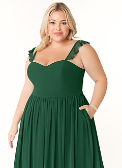 Azazie Metz Final Sale Dark Green A-Line Sweetheart Ruched Chiffon Dress image11