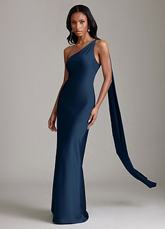 Azazie Galinda Suknie dla druhen Syrena Jedno ramię Satyna elastyczna Do ziemi Sukienka image1