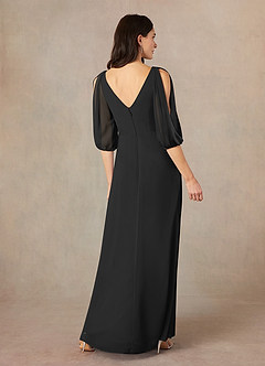 Azazie Bronwyn Kleider für die Brautmutter A-Linie V-Hals Gerüscht Chiffon Kleid Schwarz image4