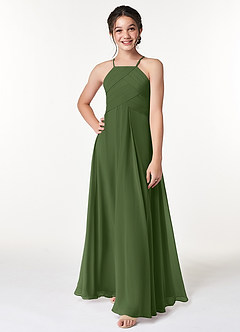 Azazie Ginger Junior Olive A-Line Pleated Chiffon Dress image4