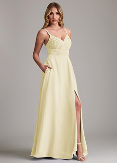 Azazie Terese Bridesmaid Dresses Lemon Sorbet A-Line Pleated Chiffon Dress image6