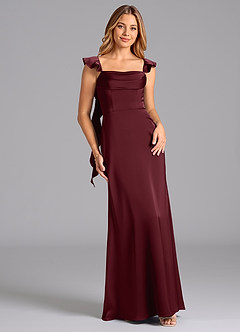 Azazie Adi Brautjungfernkleider A-Linie Plissee Stretch-Satin Kleid Cabernetrot image1