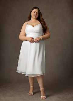 Azazie Kali Wedding Dresses Diamond White A-Line V-Neck Pleated Crinkle Chiffon Dress image12