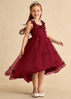 Azazie Tweety Flower Girl Dresses Burgundy A-Line Lace Tulle Dress image4