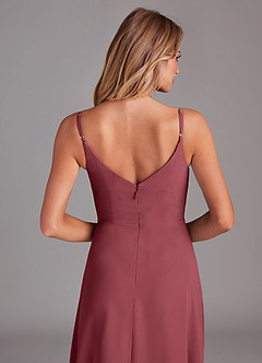 Azazie Daenerys At-home Try On Dresses Champagne Rose A-Line Cowl Chiffon Dress image7