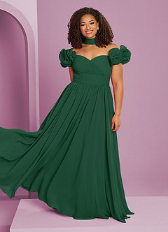 Barbie ♥ Azazie Jurken voor bruidsmeisjes Converteerbaar Jurk van Chiffon met A-Lijn Off the Shoulder Donkergroen image10