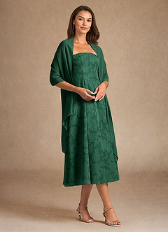 Azazie Lorain Mother of the Bride Dresses Dark Green A-Line Pleated Floral Burnout Dress image4