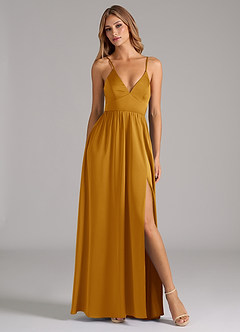 Azazie Aaida Robes de demoiselle d'honneur Robe Trapèze en Satin extensible Corset Caramel écossais image5