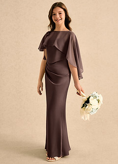 Azazie Bowie Girls Formal Flower Girl Dresses Ganache Mermaid Pleated Stretch Satin Dress image6