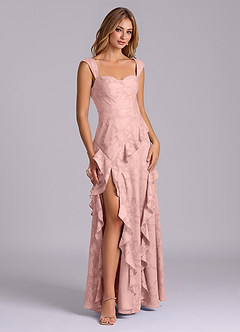 Azazie Sloane Brautjungfernkleider Eine Linie Herzausschnitt Blumen-Burnout Kleid Puderrosa image6