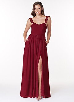 Azazie Metz Bridesmaid Dresses Burgundy A-Line Sweetheart Ruched Chiffon Dress image1