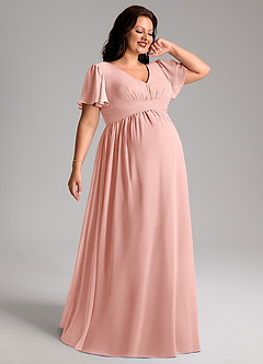 Azazie Verna Maternity Bridesmaid Dresses A-Line V-Neck Ruched Chiffon Floor-Length Dress image7