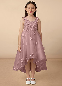 Azazie Ceres Flower Girl Dresses Dusty Rose Ball-Gown Lace Tulle Dress image1