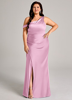 Azazie Madelyn Bridesmaid Dresses Candy Pink Mermaid One Shoulder Stretch Satin Convertible Dress image9