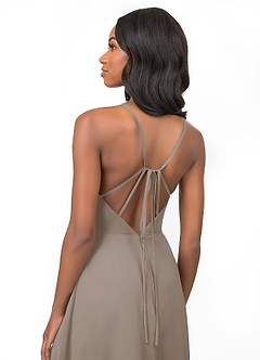 Azazie Everleigh At-home Try On Dresses Taupe A-Line Sweetheart Pleated Chiffon Dress image4