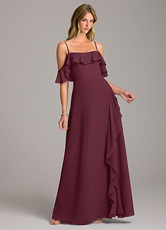 Azazie Aubrie Vestidos de damas de honor Vestido de Cabernet de Gasa de Corte en A con Vestidos sin tirantes image1
