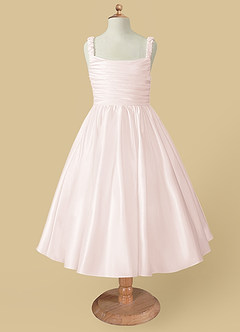 Azazie Cutie Pie Flower Girl Dresses Rose Petal A-Line Pleated Matte Satin Dress image4