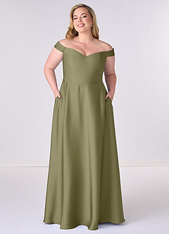 Barbie ♥ Azazie Bridesmaid Dresses Pistachio A-Line Off the Shoulder Stretch Satin Convertible Dress image6