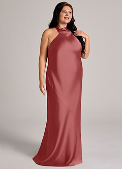 Azazie Velli Abiti da Damigella Abito Sirena in Raso Elasticizzato Collo Alto Rosa Antica image11