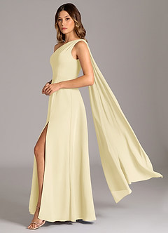 Azazie Tella Bridesmaid Dresses Lemon Sorbet A-Line One Shoulder Chiffon Dress image1