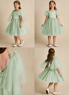 Azazie Duchess vestidos de niña de las flores Vestido de Salvia Polvorienta de Tul de Corte En A con Con mangas image2