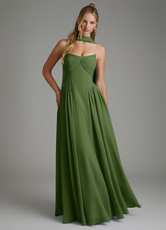 Azazie Evan Robes de demoiselle d'honneur Robe Trapèze en Mousseline de soie Bustier Olive image4