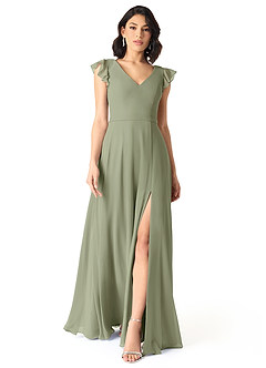Azazie Claudine At-home Try On Dresses Agave A-Line Flutter Sleeve Chiffon Dress image2