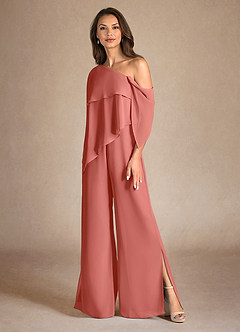 Azazie Halima Mother of the Bride Dresses Salmon Pink Jumpsuit/Pantsuit Side Slit Chiffon Dress image6