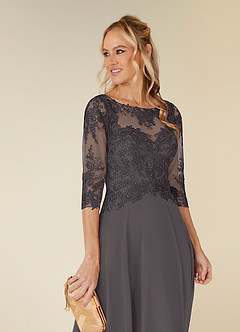 Azazie Monza Mother of the Bride Dresses Steel Grey A-Line Lace Chiffon Dress image6