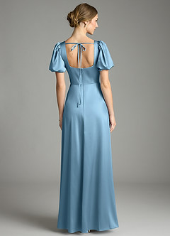 Azazie Fyona Vestidos de damas de honor Vestido de Azul Acero de Satén Elástico de Corte en A con Plisado image7