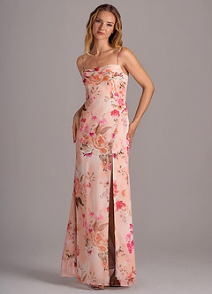 Azazie Saige Jurken voor bruidsmeisjes Converteerbaar Jurk van Chiffon met A-Lijn Off the Shoulder Abstract Boeket Bloemen image8