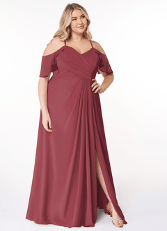 Azazie Dakota Bridesmaid Dresses Merlot A-Line V-Neck Pleated Chiffon Dress image10