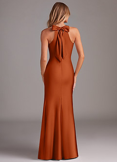 Azazie Doretta Bridesmaid Dresses Burnt Orange Mermaid Pleated Stretch Satin Dress image2