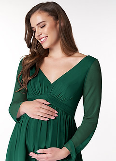 Azazie Teton Maternity Bridesmaid Dresses A-Line Long Sleeve Chiffon Floor-Length Dress image5