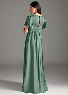 Azazie Verna Robes de demoiselle d'honneur de maternité Robe Trapèze Rayé Longueur ras du sol Satin extensible image2