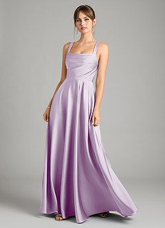 Azazie Shaude Bridesmaid Dresses Frosted Lilac A-Line Pleated Stretch Satin Dress image1